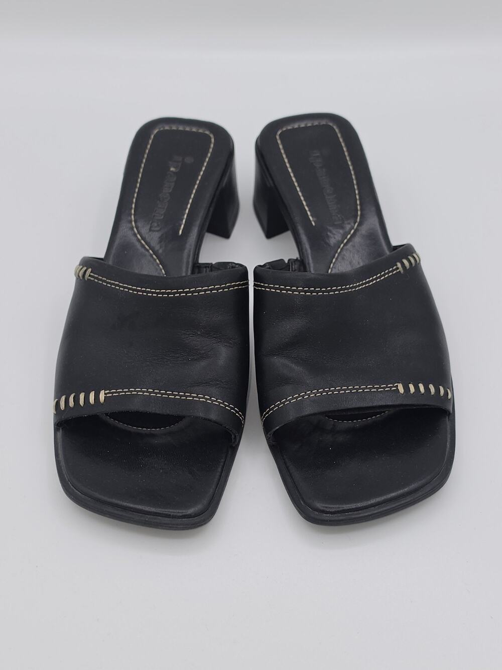 Vintage Ipanema Black Leather Mule Sandals Women’s 7 Y2K Square Toe Block Heel
